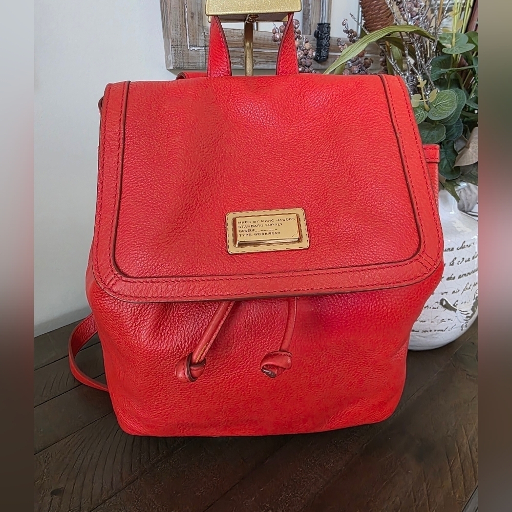 Marc By Marc Jacobs Cinch Backpack Burnt Orange Pebble Grain Leather